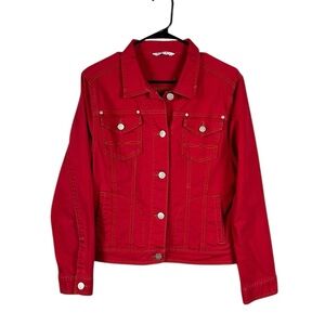 Anthropologie Cabi Corduroy Trucker Jacket Size Large Red Western Rodeo Denim